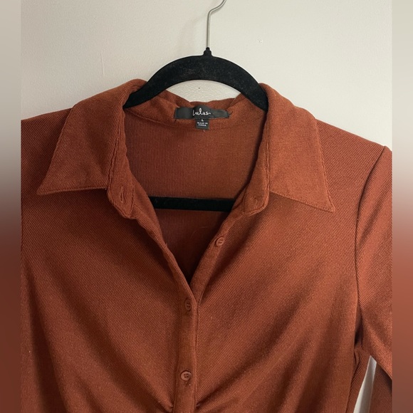 Lulus A Little Prep Rust Brown Button-Up Bodycon Mini Dress - Picture 7 of 8